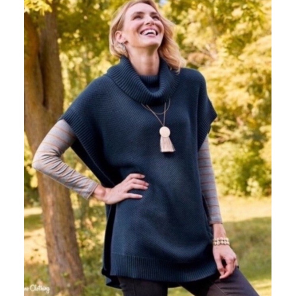 Matilda Jane Forge Ahead Sweater Poncho‎ Blue Knit Womens Size Medium New
